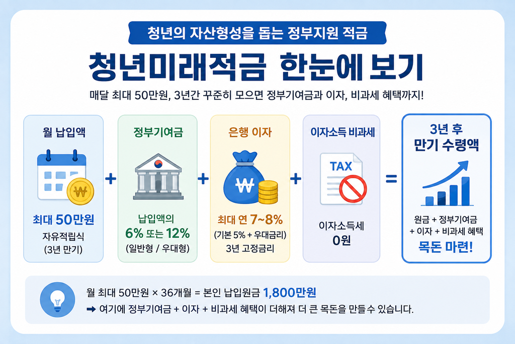 청년미래적금 월 50만원 3년 납입과 정부기여금 혜택 구조