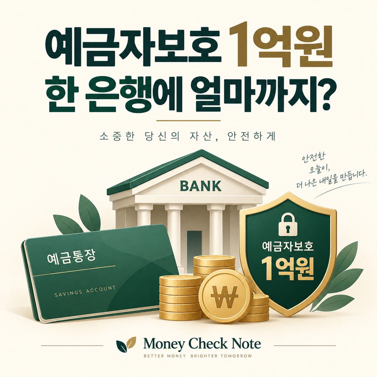 예금자보호 1억원 한도를 설명하는 은행과 예금통장 일러스트