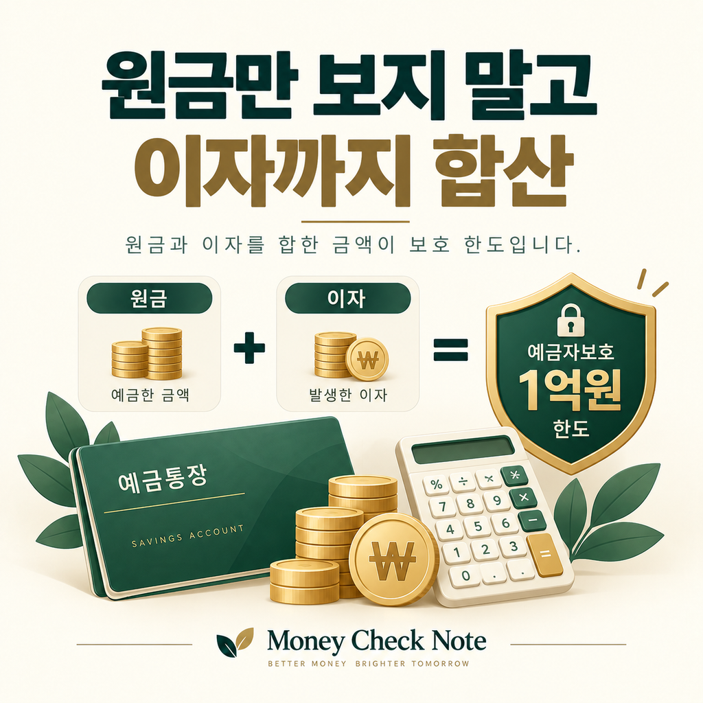 예금자보호 한도 계산에서 원금과 이자를 합산하는 모습을 표현한 일러스트