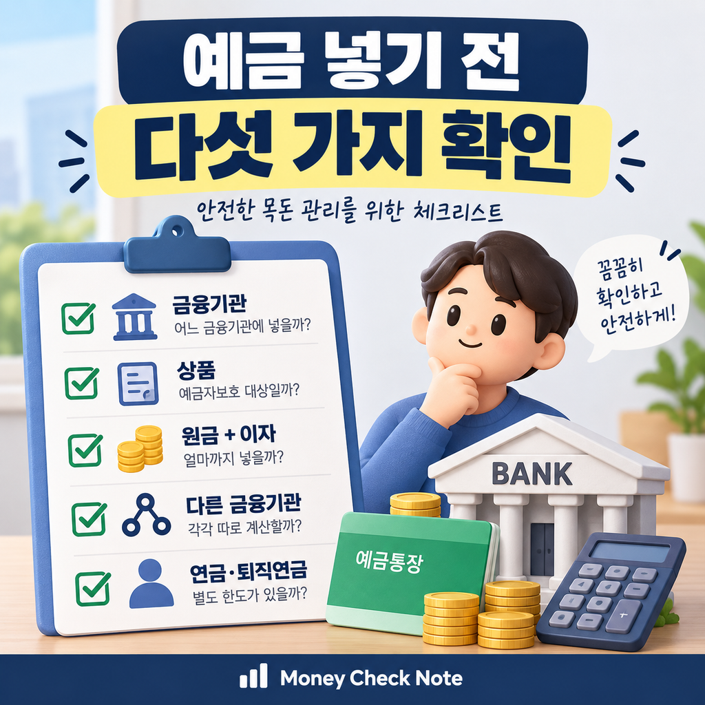 예금 가입 전 금융기관 상품 원금과 이자를 확인하는 체크리스트 일러스트
