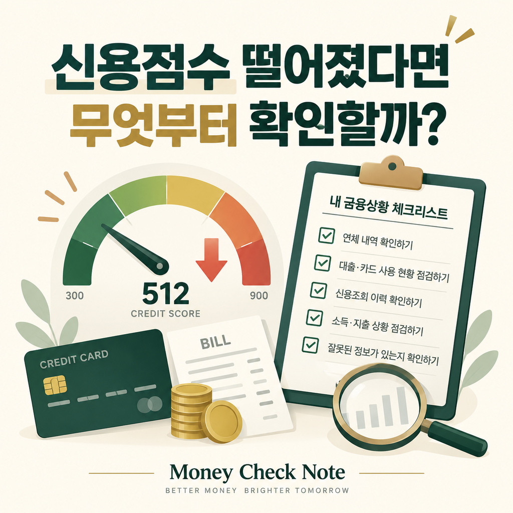 신용점수가 떨어졌을 때 금융거래 변화를 확인하는 그래프와 체크리스트