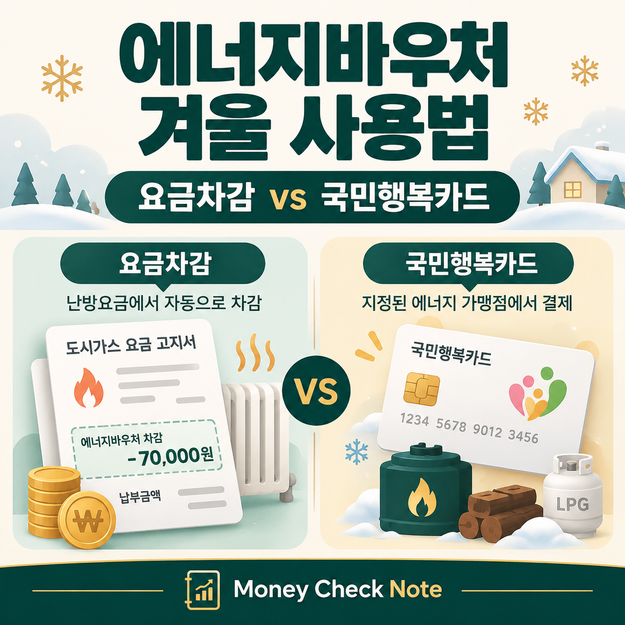 에너지바우처 겨울 사용 시 요금차감과 국민행복카드를 비교하는 안내