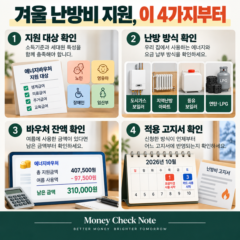 에너지바우처 사용 전 지원 대상 난방 방식 잔액 적용 고지서를 확인하는 순서