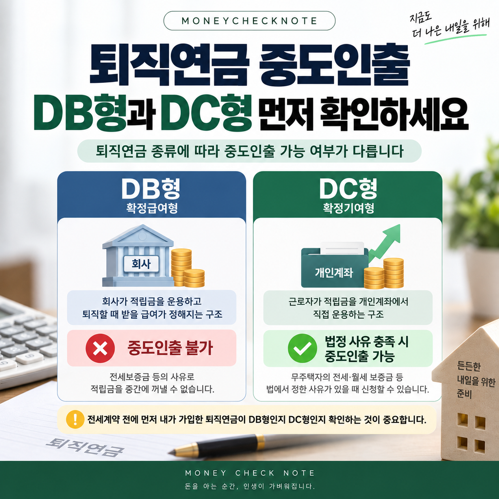 퇴직연금 DB형과 DC형 중도인출 가능 여부 비교
