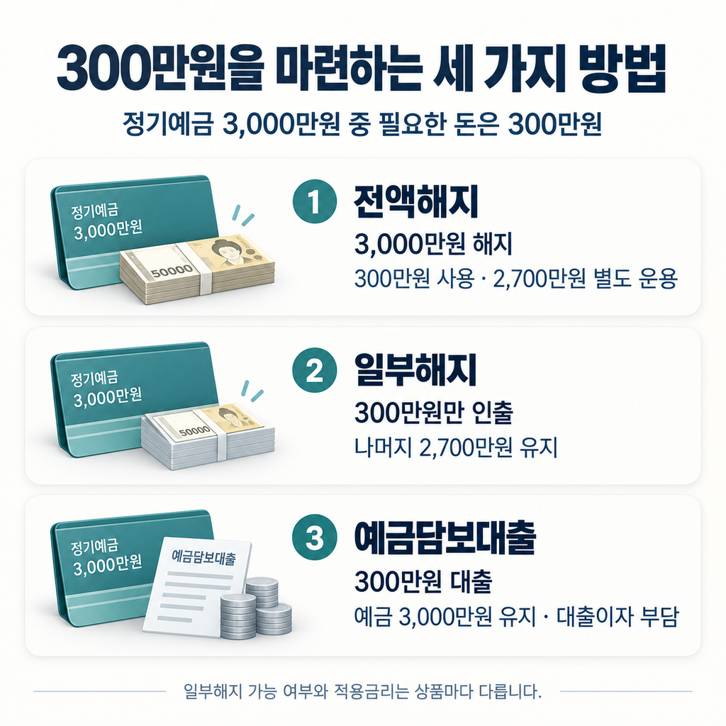 정기예금 일부해지 시 인출금 적용금리와 남은 예금 조건 확인사항