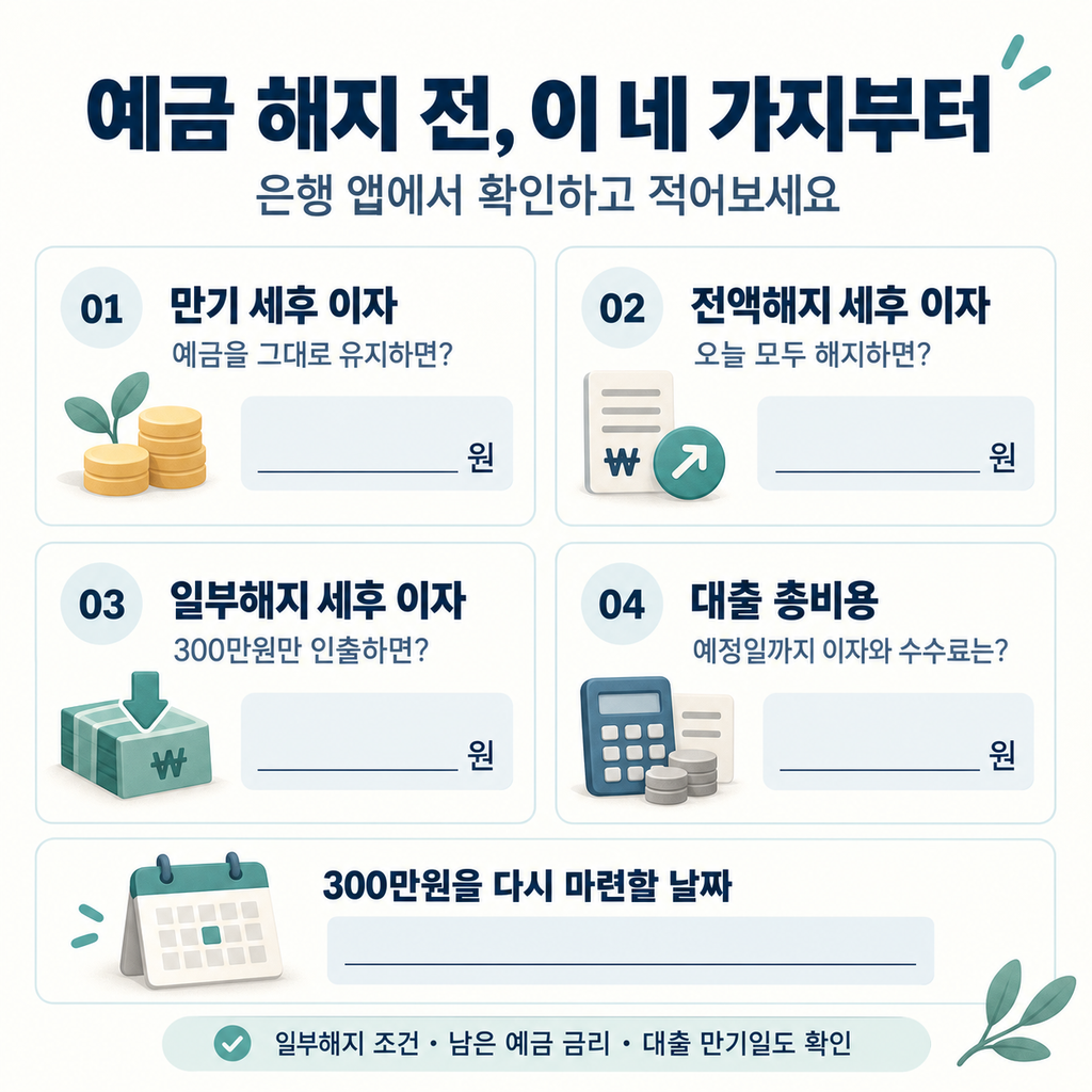 정기예금 일부해지 전 만기이자와 대출이자 확인 체크리스트