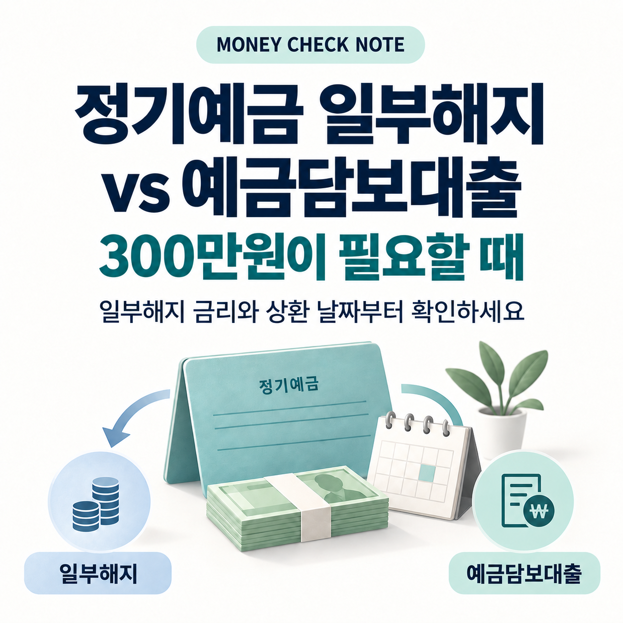 정기예금 3000만원 중 300만원 필요할 때 일부해지와 예금담보대출 비교