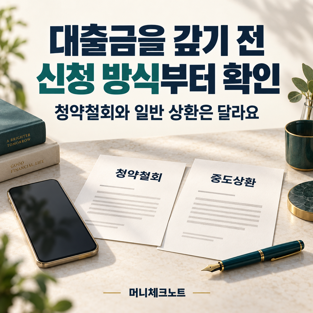 대출금을 갚기 전 청약철회와 일반 상환의 신청 방식을 확인하라는 안내