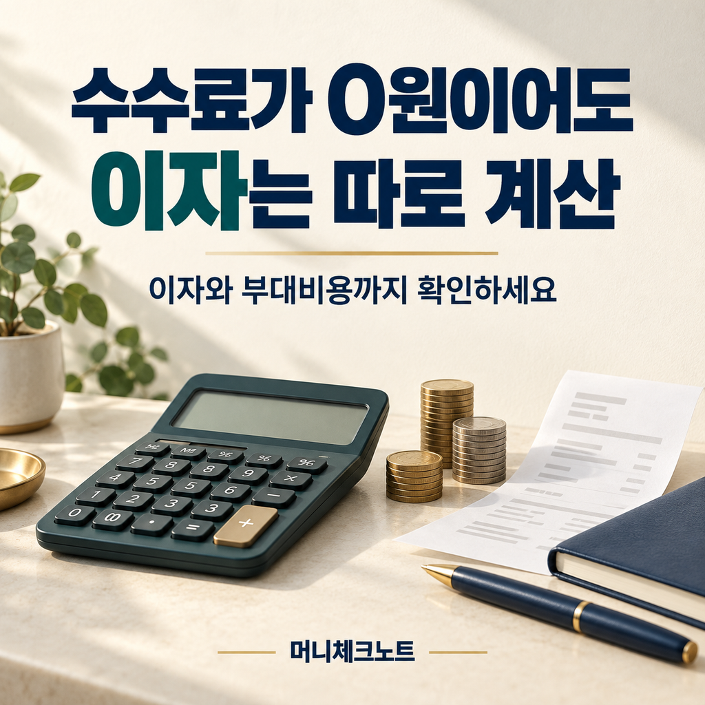 수수료가 0원이어도 대출 이자와 부대비용을 확인해야 한다는 안내