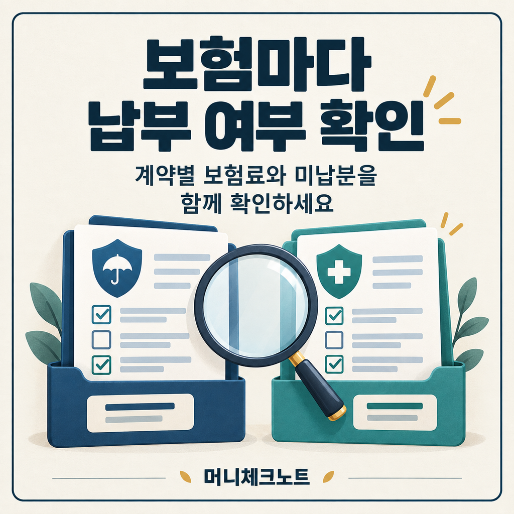 여러 보험계약의 보험료와 미납분을 각각 확인하는 체크리스트