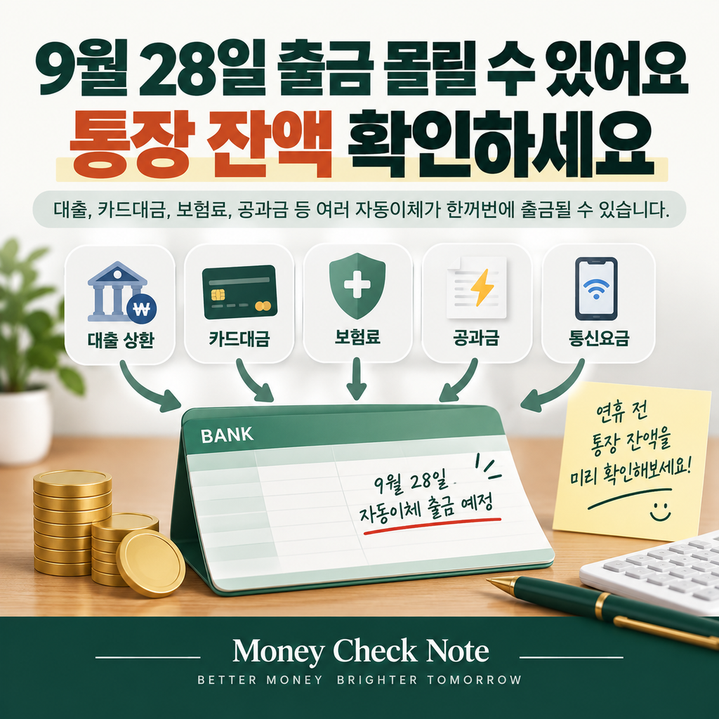 대출 카드 보험료 공과금이 같은 날 출금될 수 있음을 보여주는 통장