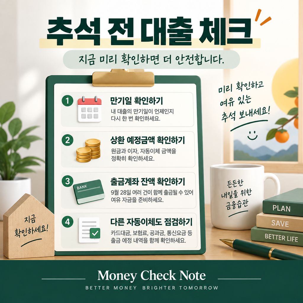 추석 연휴 전 대출 만기일과 상환금액 출금계좌를 확인
