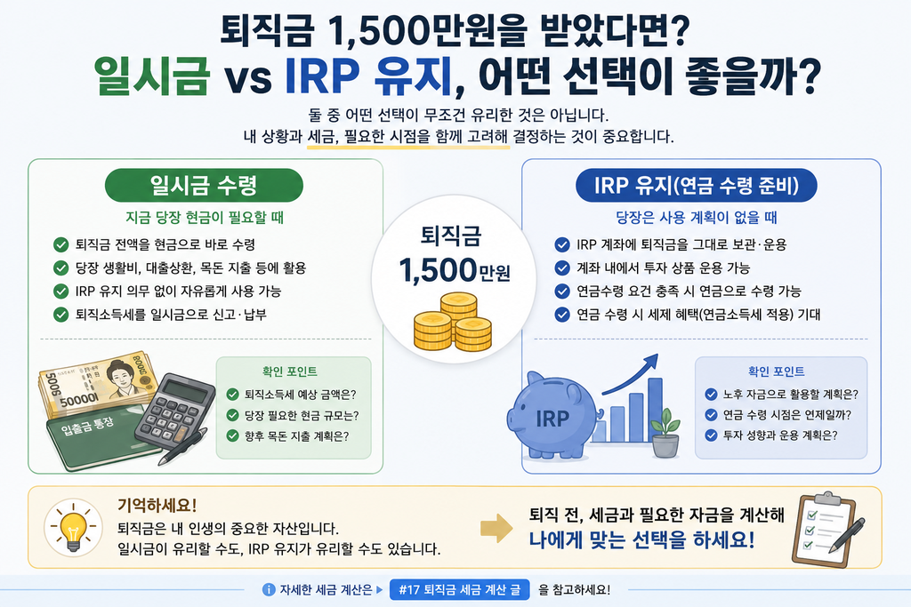 퇴직금 IRP 일시금 연금 수령 비교
