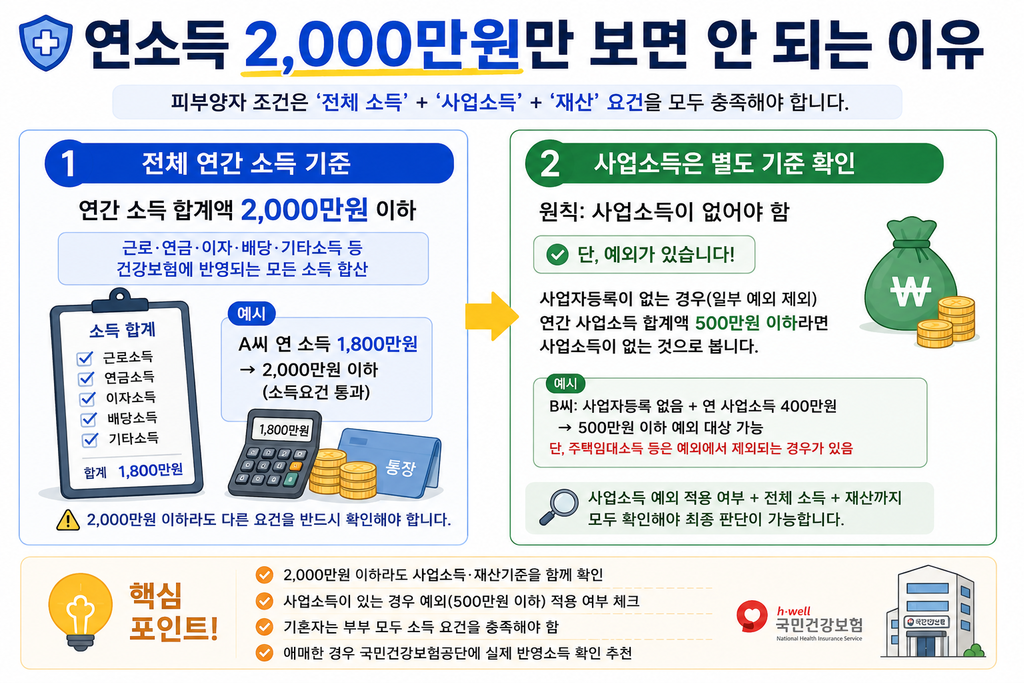건강보험 피부양자 연소득 2000만원과 사업소득 500만원 기준