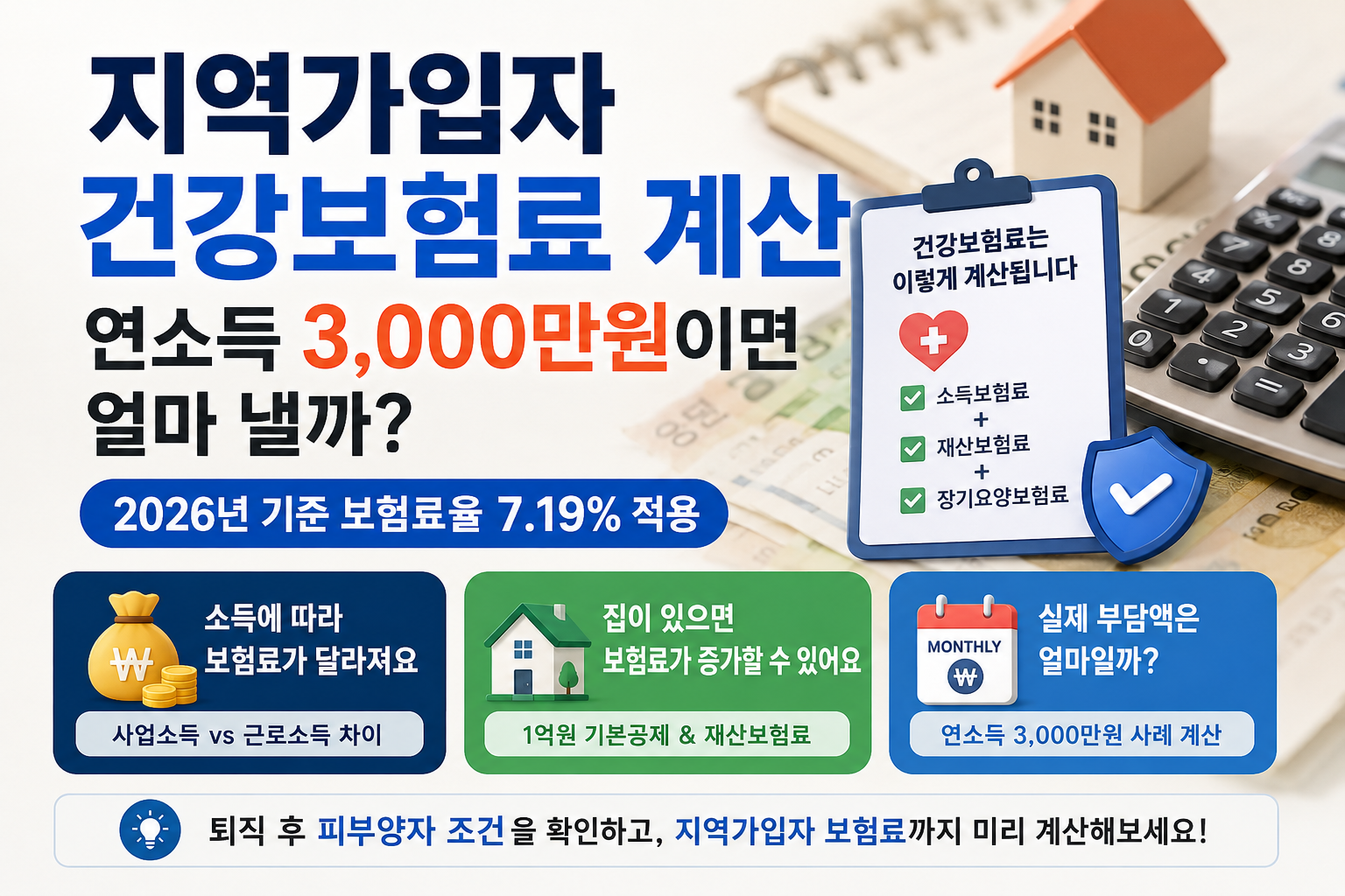 지역가입자 건강보험료 계산 연소득 3000만원 2026년 기준