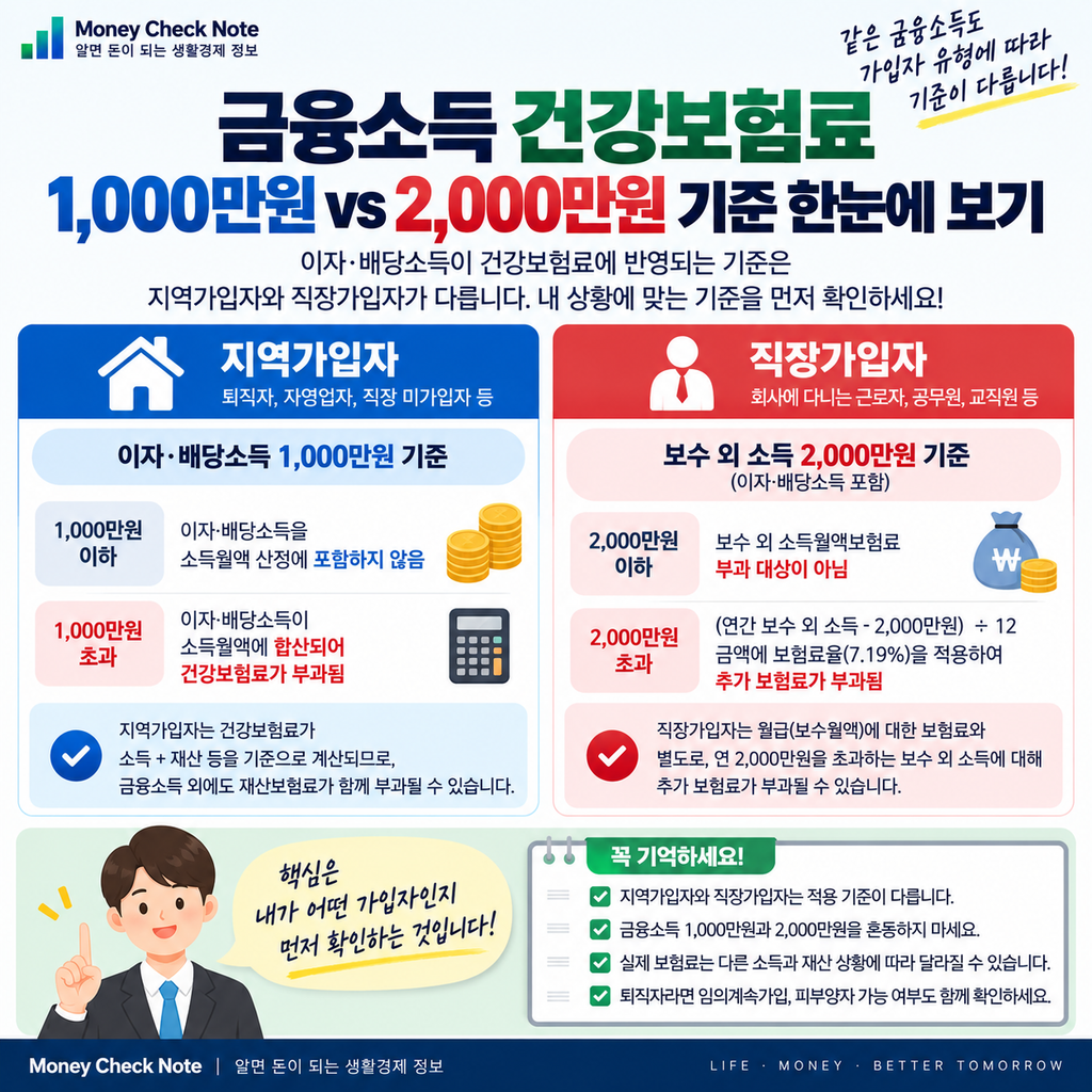 금융소득 건강보험료 1000만원 2000만원 기준 비교