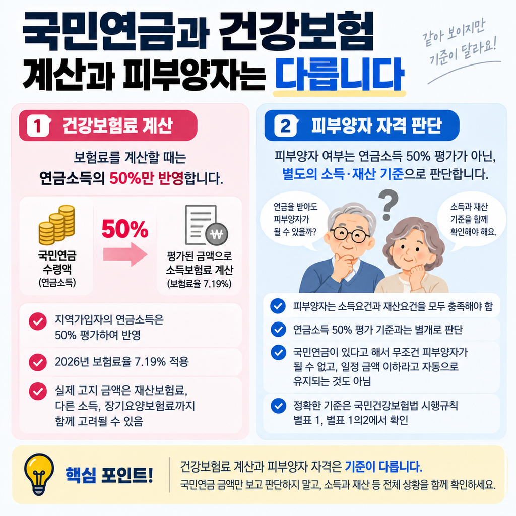 국민연금 건강보험료 계산과 건강보험 피부양자 조건 차이