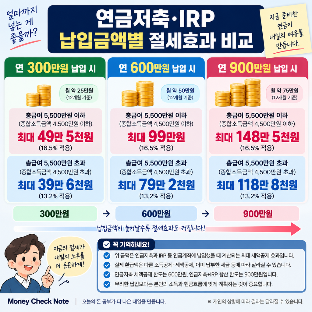 연금저축 IRP 900만원 납입 시 절세액 계산
