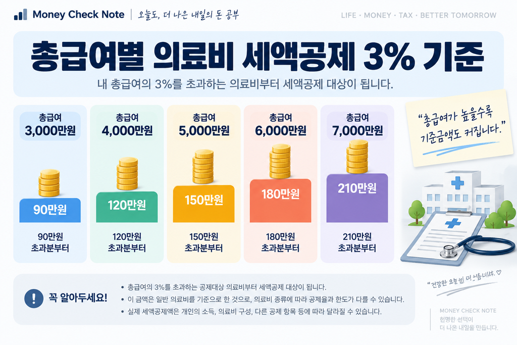 총급여별 의료비 세액공제 3% 기준 비교