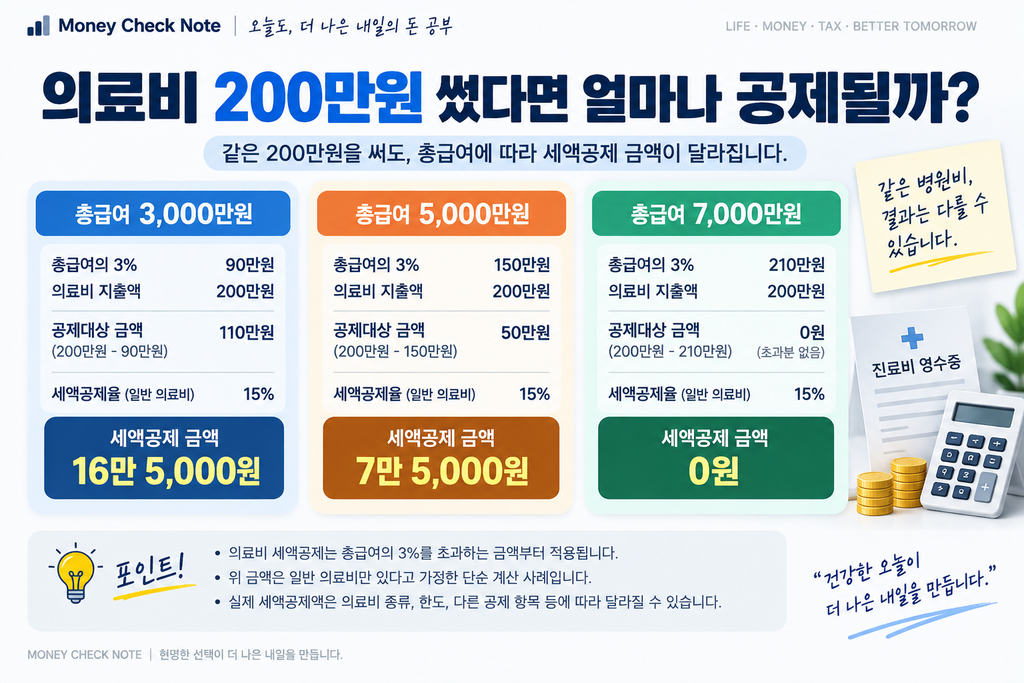 의료비 200만원 총급여별 세액공제 금액 비교