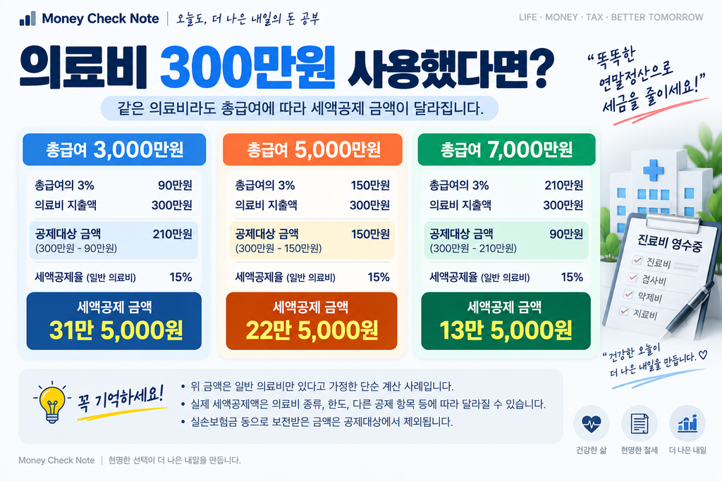 의료비 300만원 총급여별 세액공제 계산