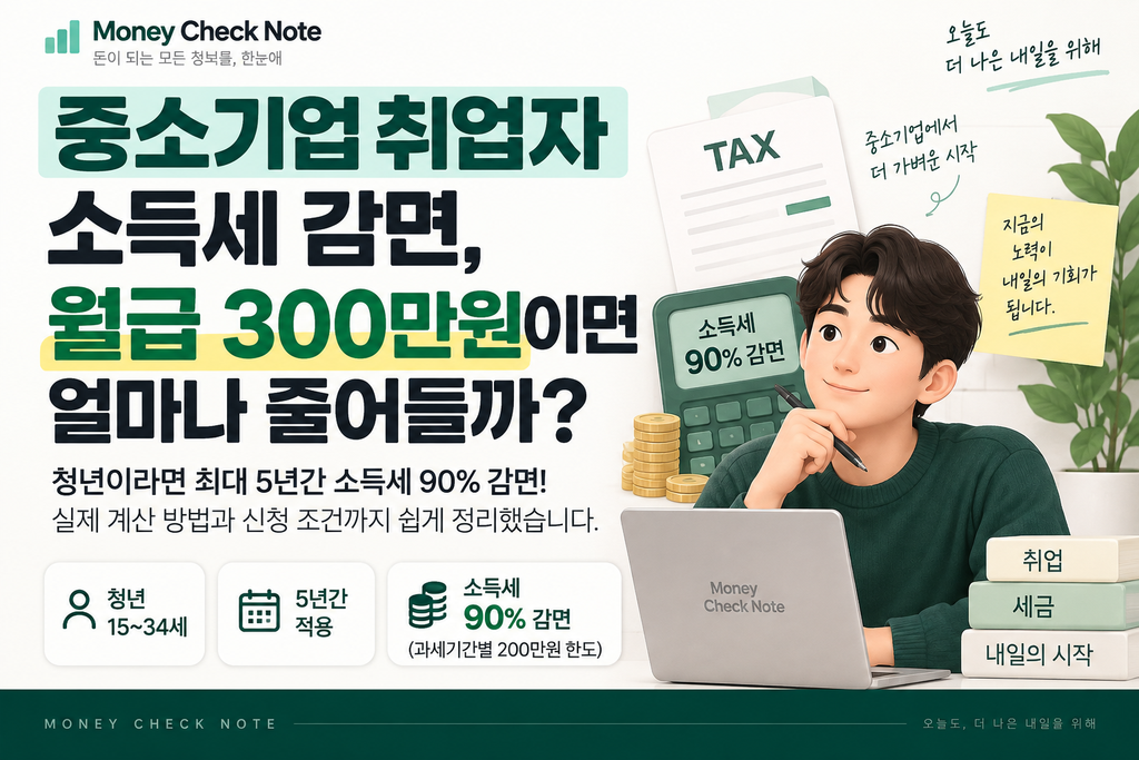 중소기업 취업자 소득세 감면 월급 300만원 청년 90% 계산