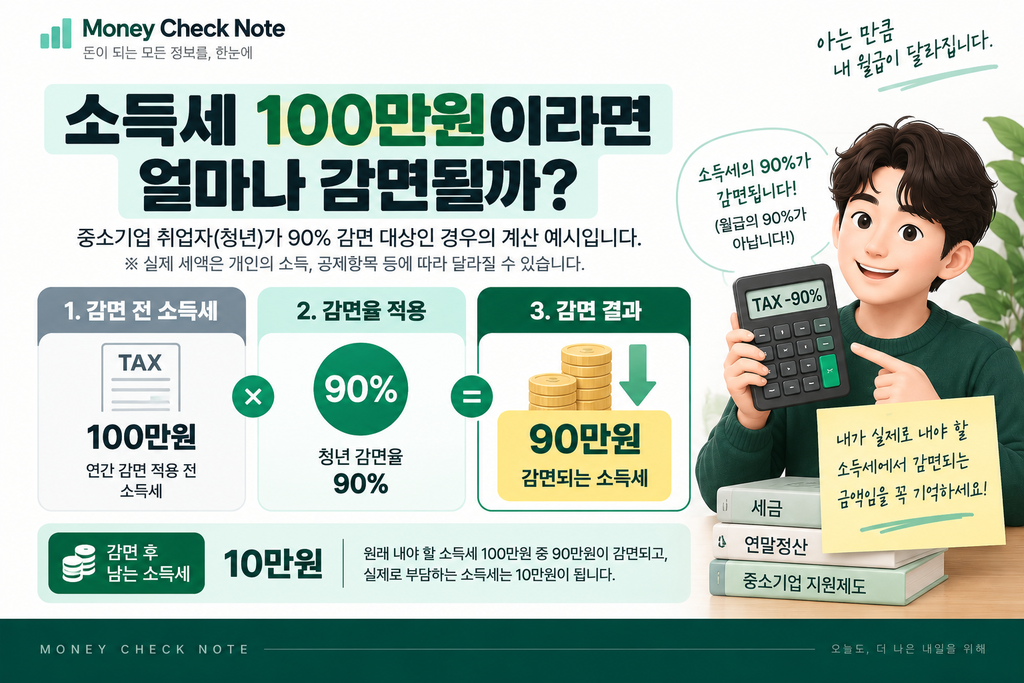 중소기업 취업자 소득세 100만원 청년 90% 감면 계산