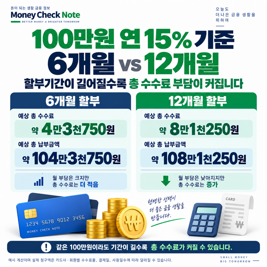 신용카드 할부수수료 100만원 6개월 12개월 비교