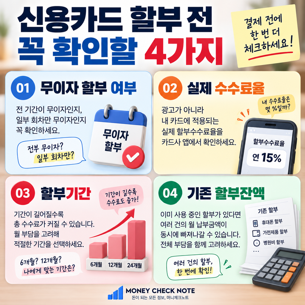 신용카드 할부 전 무이자 수수료율 할부기간 기존 할부잔액 확인