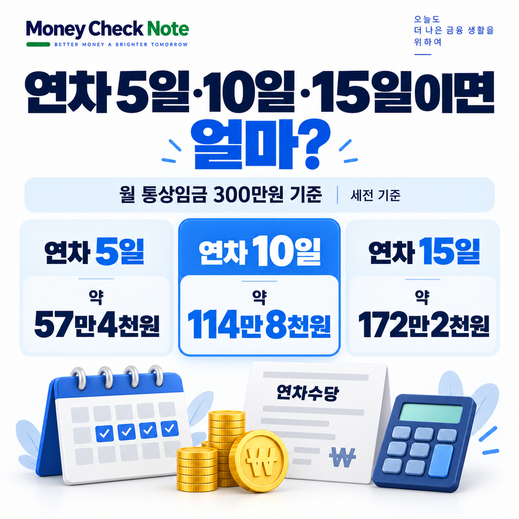 퇴사 연차수당 5일 10일 15일 금액 비교