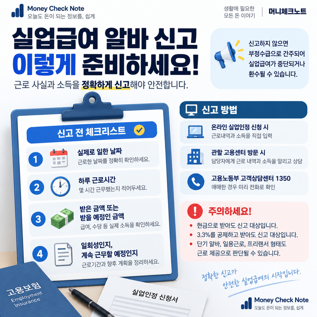 실업급여 알바 근로일 소득 신고 체크리스트